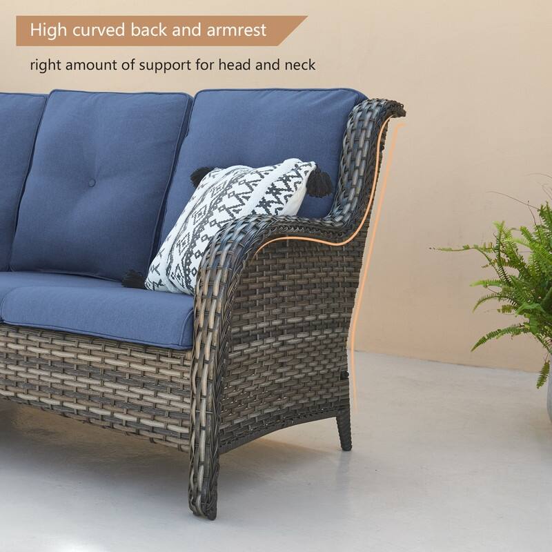 Outdoor Wicker 3-Seater Sofa with cushion, high back and deep seating