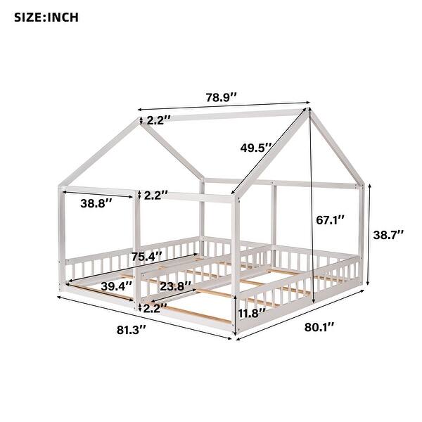 Twin Size House-Themed Platform Beds with Side-by-Side Design and Safety Guardrails