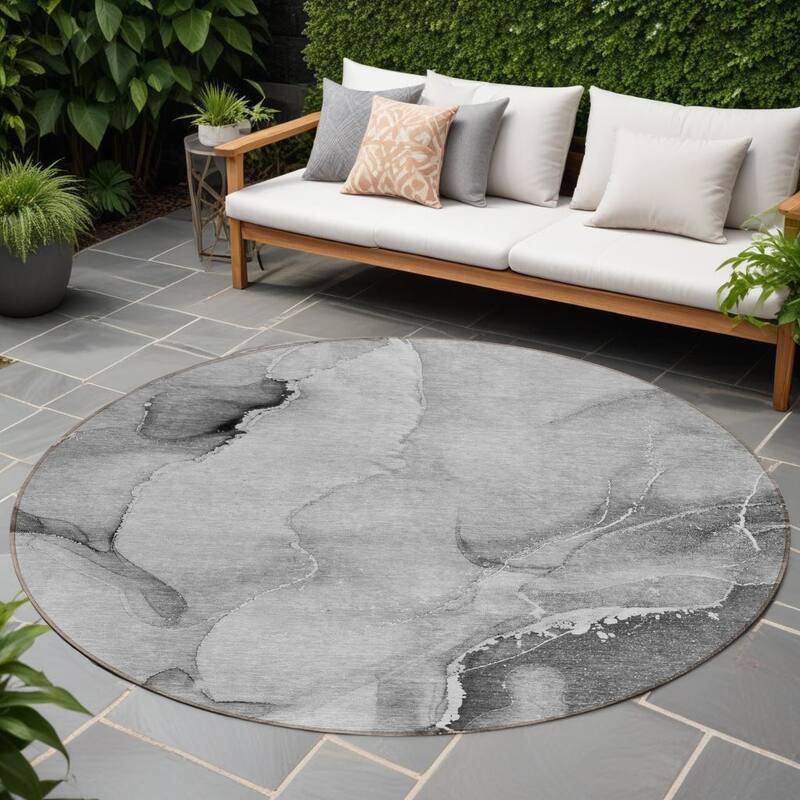 Lalu Artistic Abstract Weather Resistant Classic Meets Modern Outdoor Rug - 8' Round - Multi
