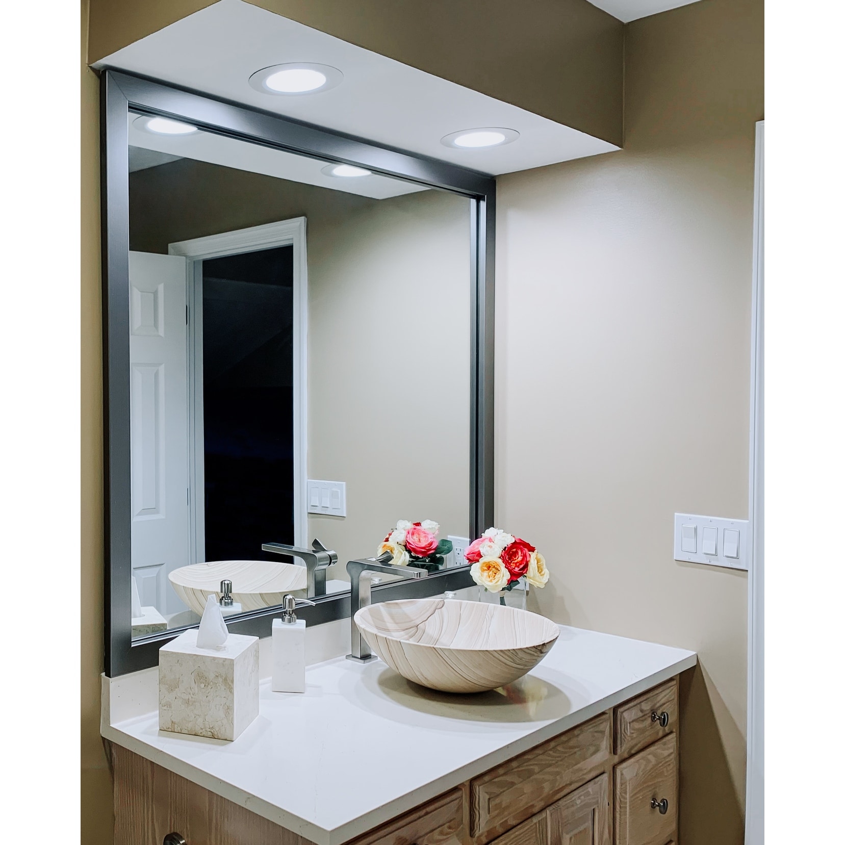 Meade Satin Nickel Framed Vanity Mirror On Sale Bed Bath  Beyond  34421655