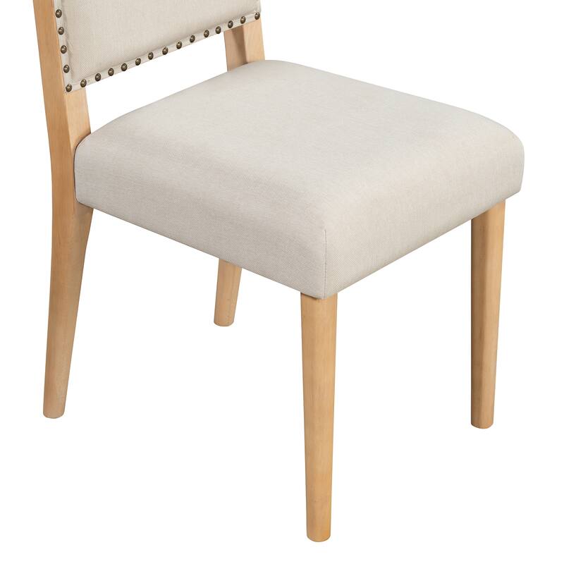 5-Piece Farmhouse Dining Set with Round Table & 4 High Back Chairs, Rustic Breakfast Nook with Beige Dining Chairs