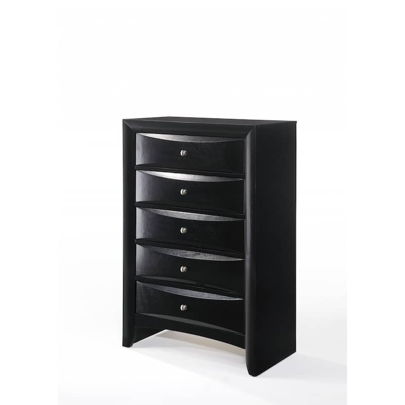 HomeRoots 32" Black Solid Wood Five Drawer Standard Chest