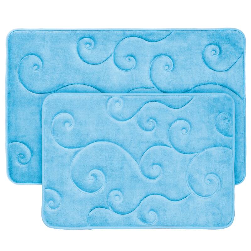 Bathroom Rug Set of 2 – Memory Foam Bath Mats with Embossed Coral Fleece Top by Windsor Home