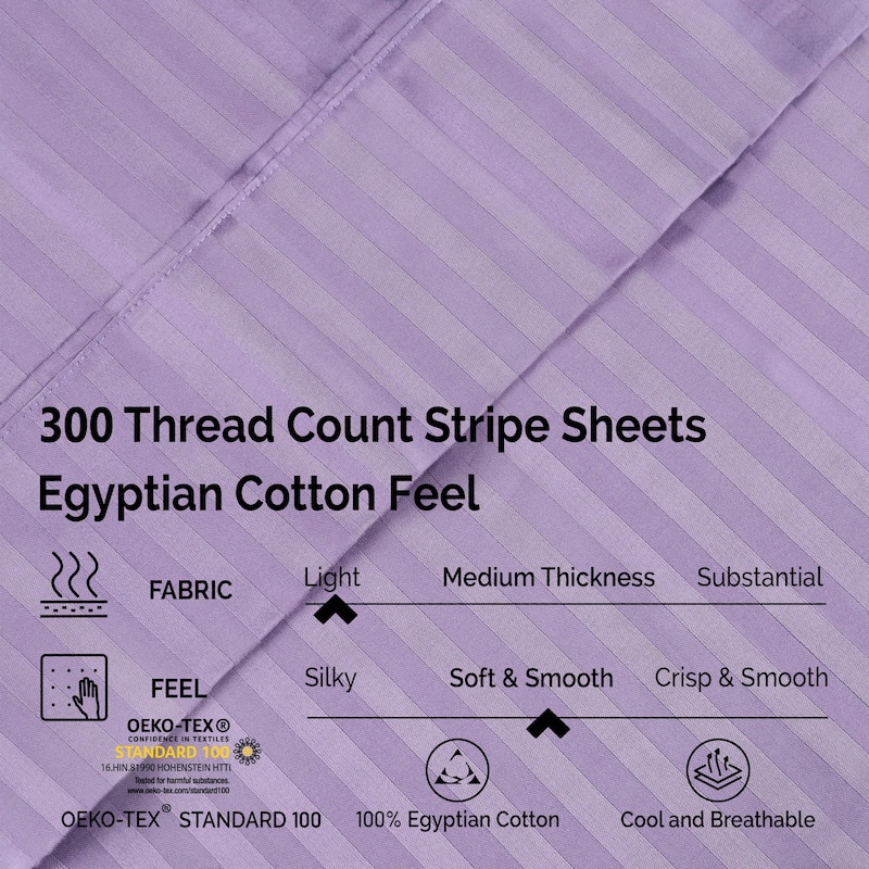 Superior Egyptian Cotton 300 Thread Count Stripe Deep Pocket 4 Piece Bed Sheet Set