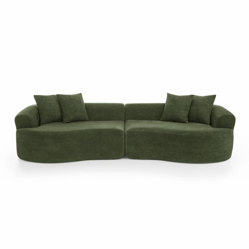Roomfitters Modern Cloud 4-Seater Curved Sectional Sofa, Minimalist Compression Couch, Chenille