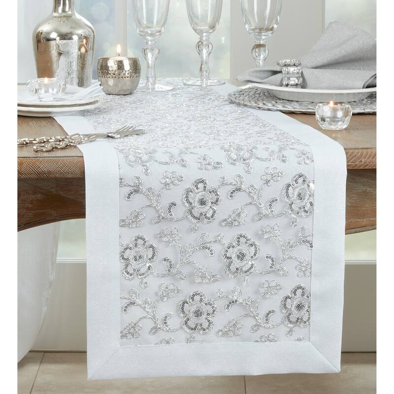 Embroidered Table Runner With Floral Design