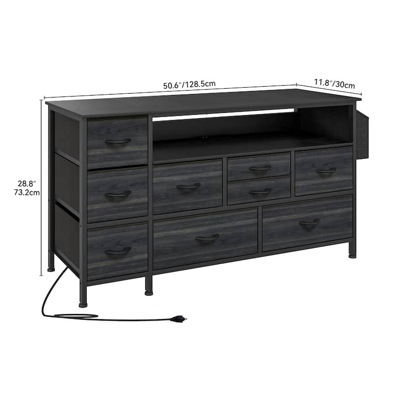 Moasis 50"W 9-drawer Fabric Dresser, Media Console, TV Stand with Outlets, RGB Lights