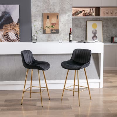 Set of 2 Simple 26 Inch Velvet Counter Bar Stool with Chrome Footrest