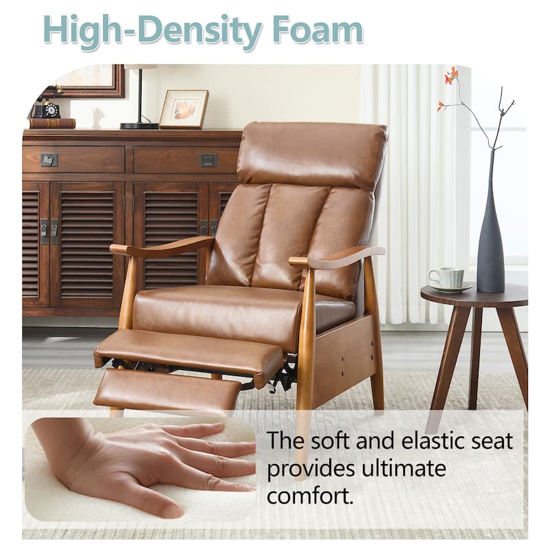 HOMEFUN Linen/Leather/Microsuede Upholstered Wood Frame Adjustable Recliner Lounge Armchair