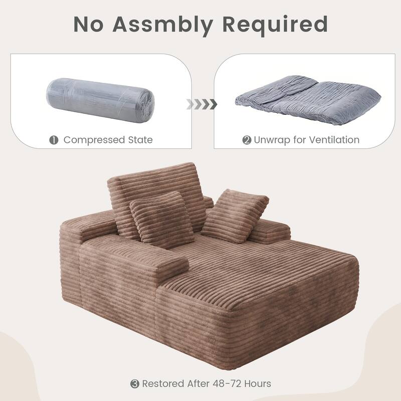 67" Oversized Chaise Lounge Chair Sofa Bed With Corduroy Upholstery, Large Corduroy Floor Sofa With Pillows
