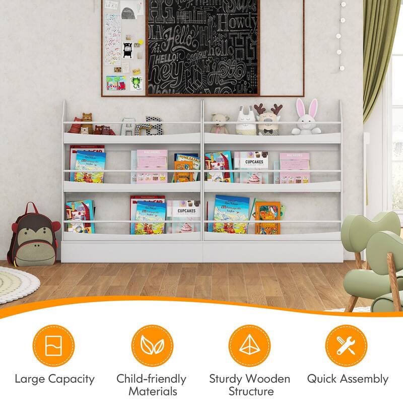 Gymax 3-Tier Kids Bookshelf Toy Storage Bookcase Rack Wall w/