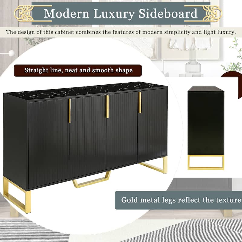 Black Sideboard Buffet Cabinet Marble Sticker Tabletop TV Console