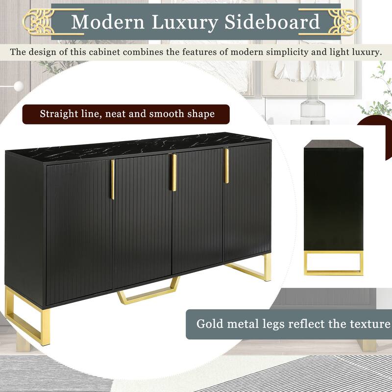 Kitchen Pantry Cabinet with 4 Doors, Buffet Cabinet with Metal Handles and Legs, Console Table with Adjustable Shelves