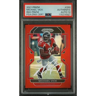 Michael Vick 2021 Panini Prizm Red Signed Football Card #330 Auto Graded PSA 10 Cert # 115214927 - 8' x 11'