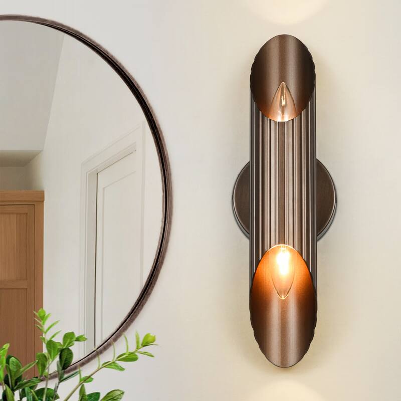 Rennnsan 15.5 in. 2-Light Farmhouse Vintage Cylinder Linear Bathroom Vanity Light - Vintage Brown