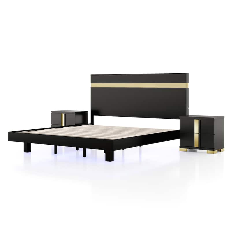 Furniture of America Halifax Modern 3-Piece Wood Platform Bedroom Set with Underbed LED