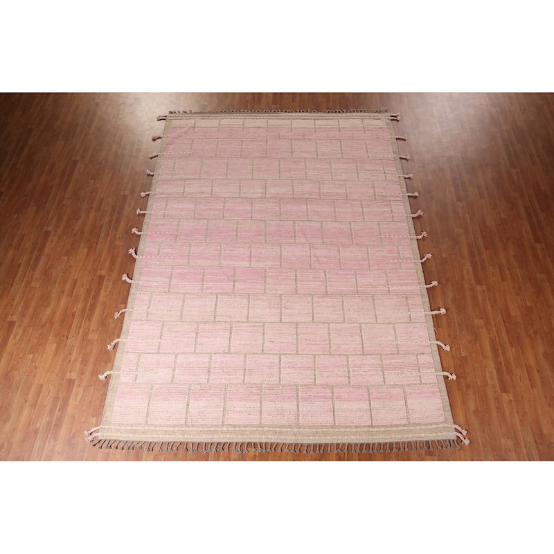 Pink Moroccan Area Rug Handmade Wool Carpet - 9'0"x 12'6"