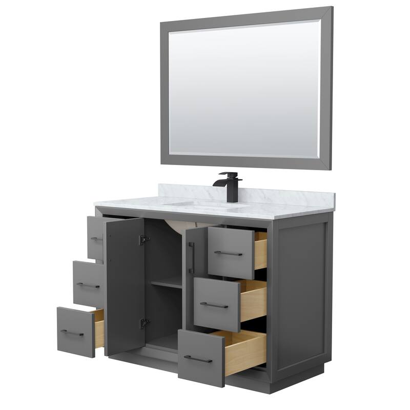 Strada 48-Inch Single Vanity Set, Carrara Marble Top, 46-Inch Mirror