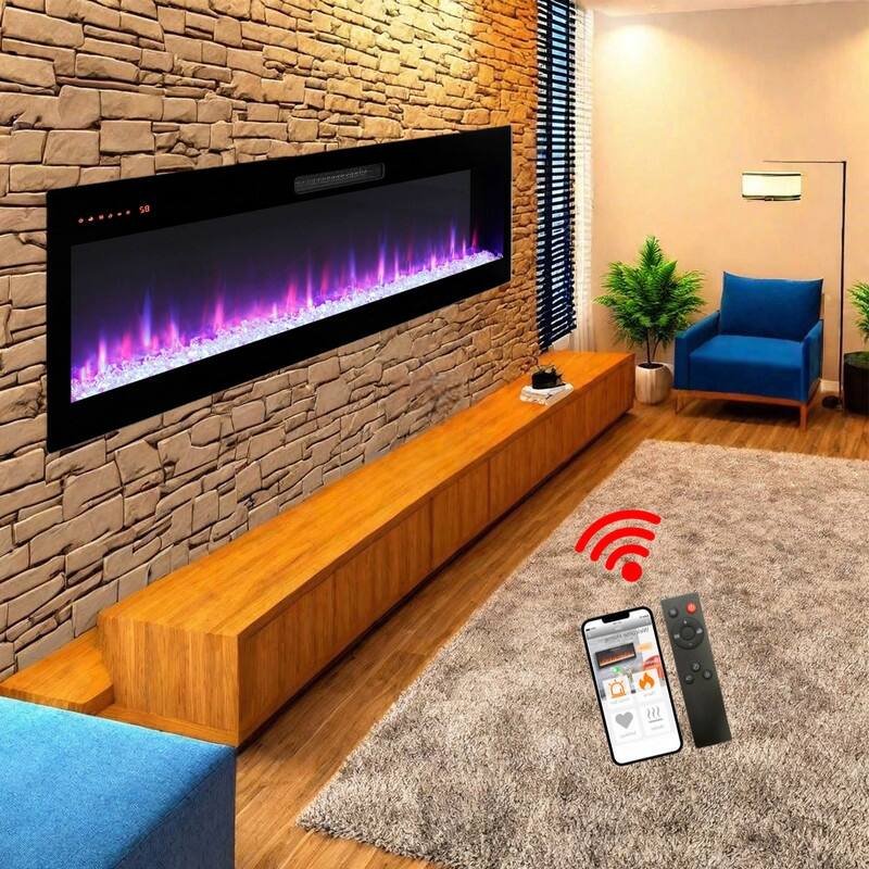 50/60 in. Smart WiFi-Enabled Wall Mount & Recessed Electric Fireplace Heaters in Black, 1400W/5000BTU