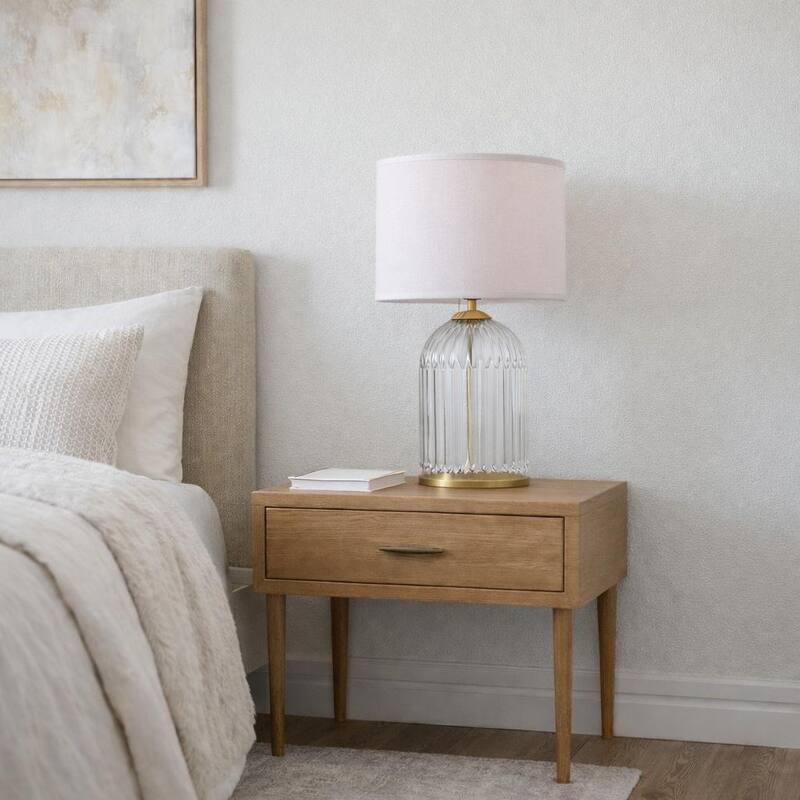 Coachella Ribbed Glass Table Lamp with Pleated Fabric Shade