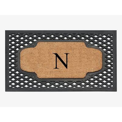 A1HC Mesh Border Rubber and Coir Large Heavy-Duty Outdoor Monogrammed Doormat, 23"X38" Black