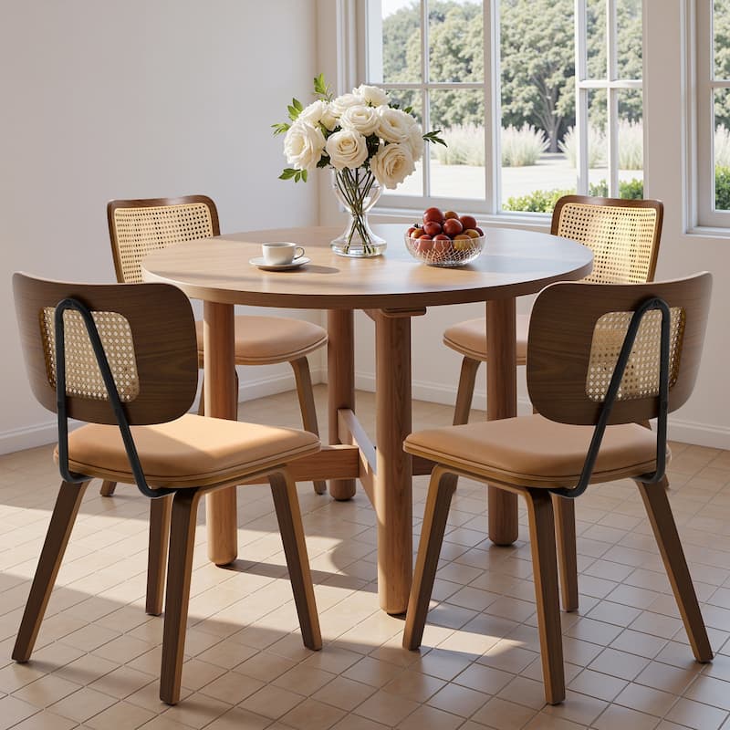 Faux Leather Upholstered Dining Chairs Set of 2/4 with Wood Legs - 32.3"H x 18.5"W x 21.8"D