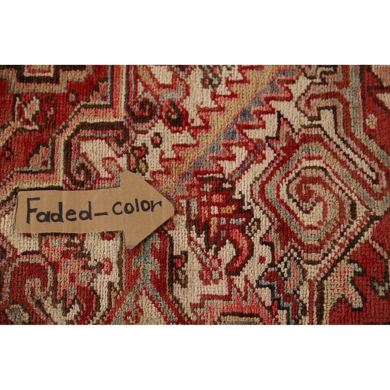 Red Geometric Heriz Persian Vintage Area Rug Hand-Knotted Wool Carpet - 9'4"x 13'5"