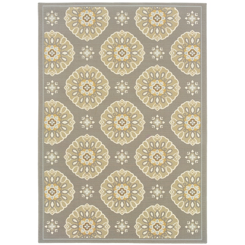 Avignon Grey Gold Floral Outdoor Casual Area Rug