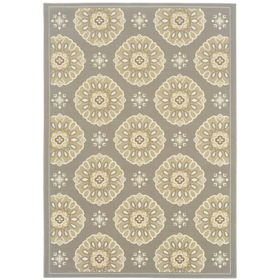 Avignon Grey Gold Floral Outdoor Casual Area Rug
