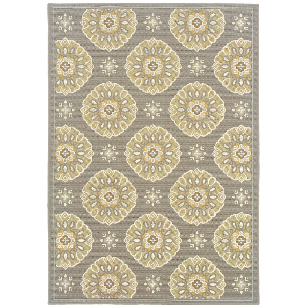 Avignon Grey Gold Floral Outdoor Casual Area Rug