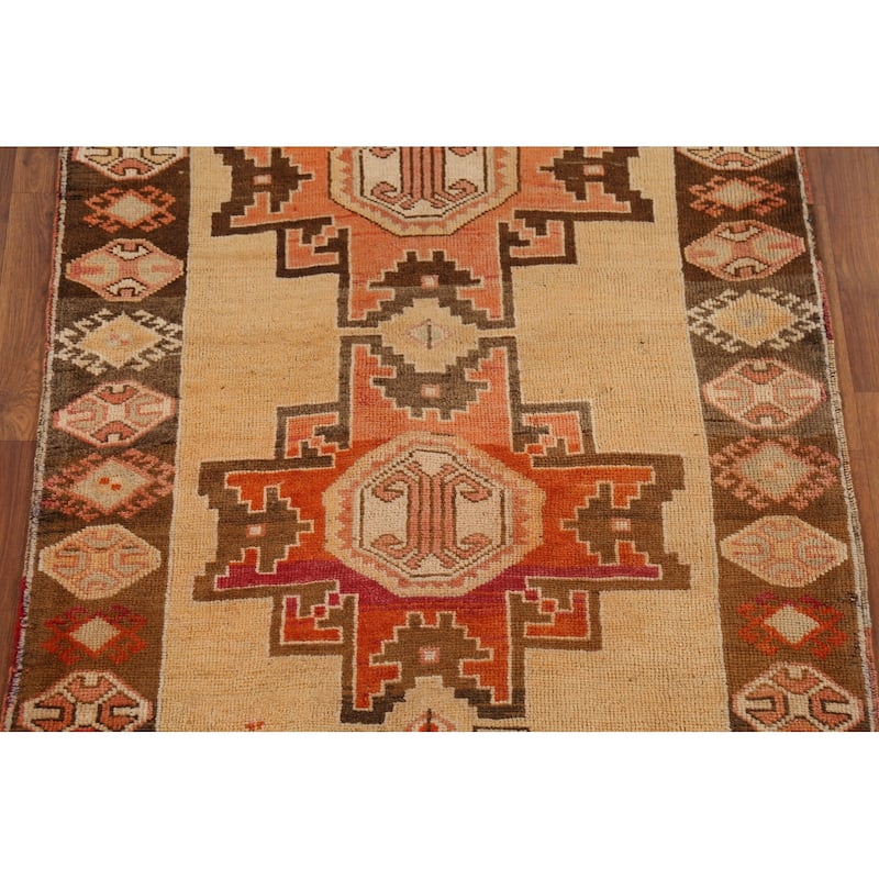 Anatolian Turkish Vintage Runner Rug Hand-Knotted Tribal Wool Carpet - 3'7"x 9'3"