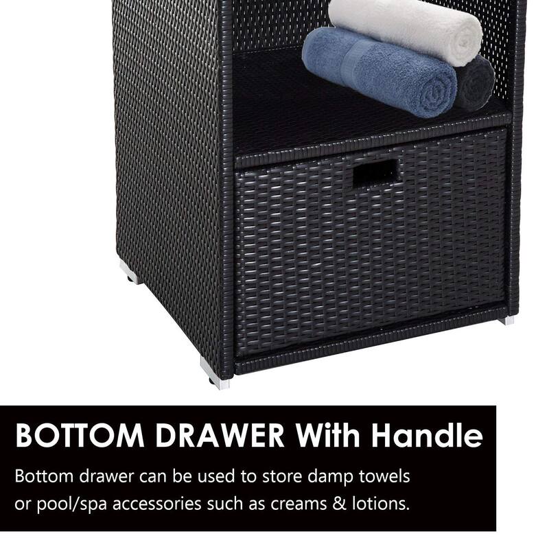 Outsunny Poolside PE Rattan Wicker Towel Valet Organizer Cabinet