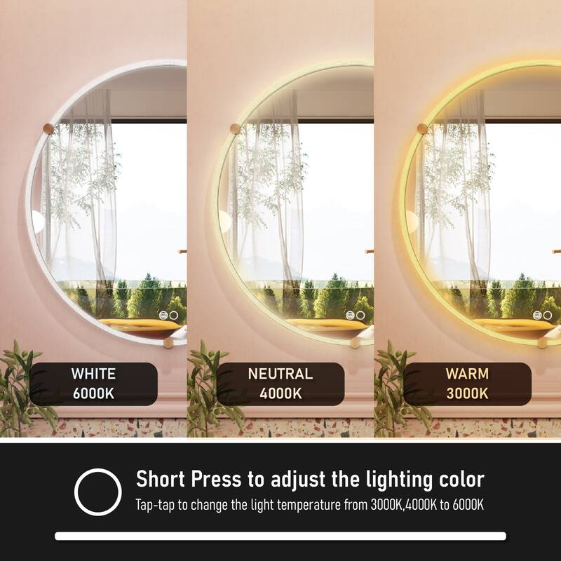 32" Wall Mounted Bathroom Round Framed Acrylic PMMA luminous LED Mirror With Memory Function - 32"Wx32"H