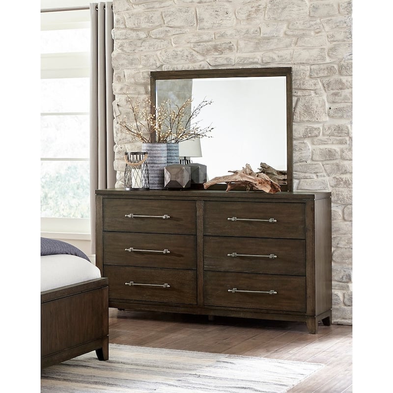 Modern Contemporary Dark Brown 5pc Bedroom Set Bed Nightstands Dresser Mirror