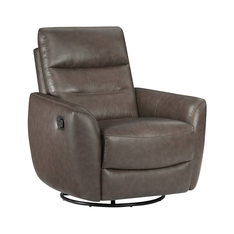Cillian 35.5" Leather Swivel Glider Recliner - 360-Degree Metal Swivel - Dark Brown