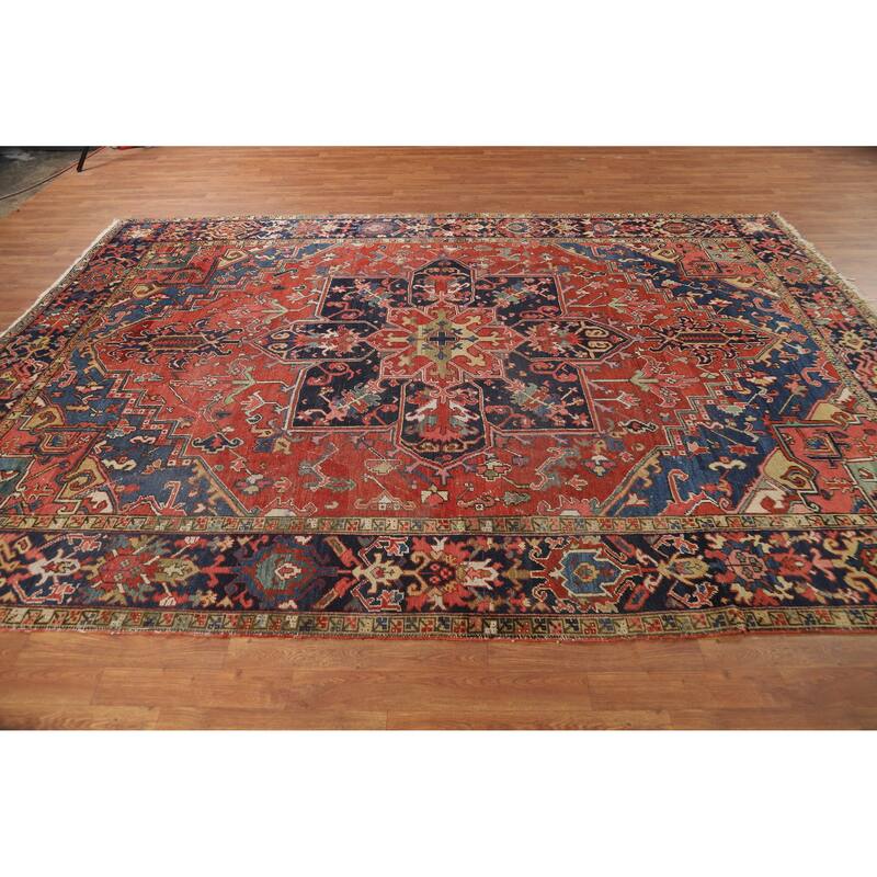 Vegetable Dye Heriz Serapi Persian Antique Rug Handmade Wool Carpet - 7'8" x 10'7"