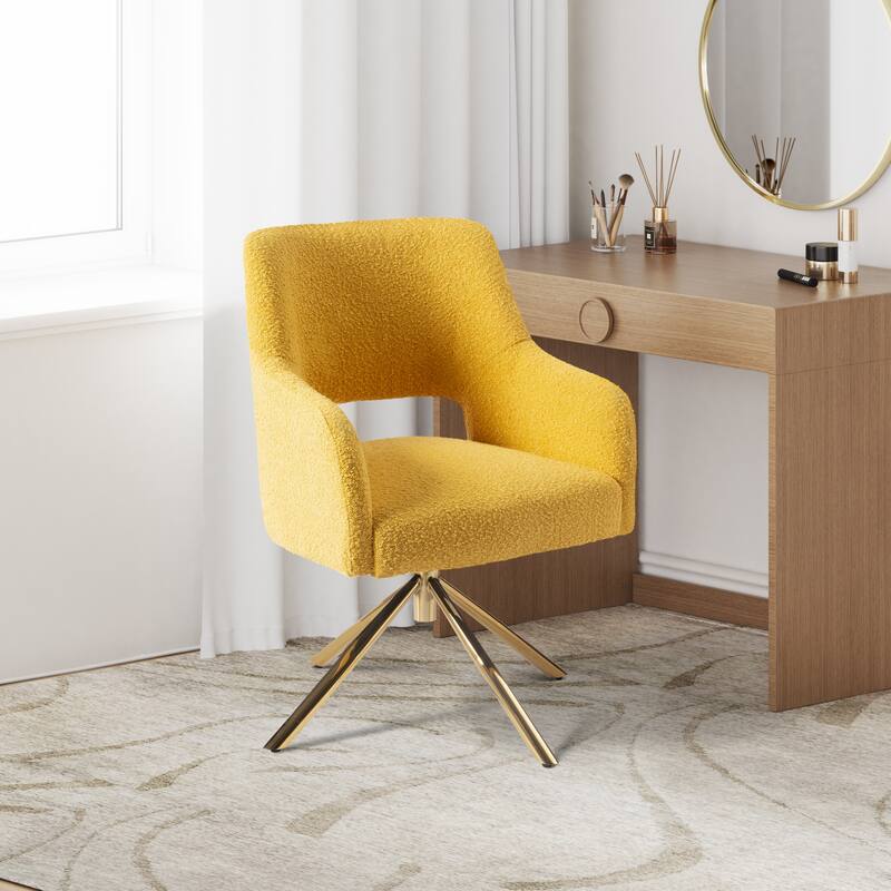 Boucle Polyester Upholstered Swivel Accent Chair - Stain Resistant - Mustard