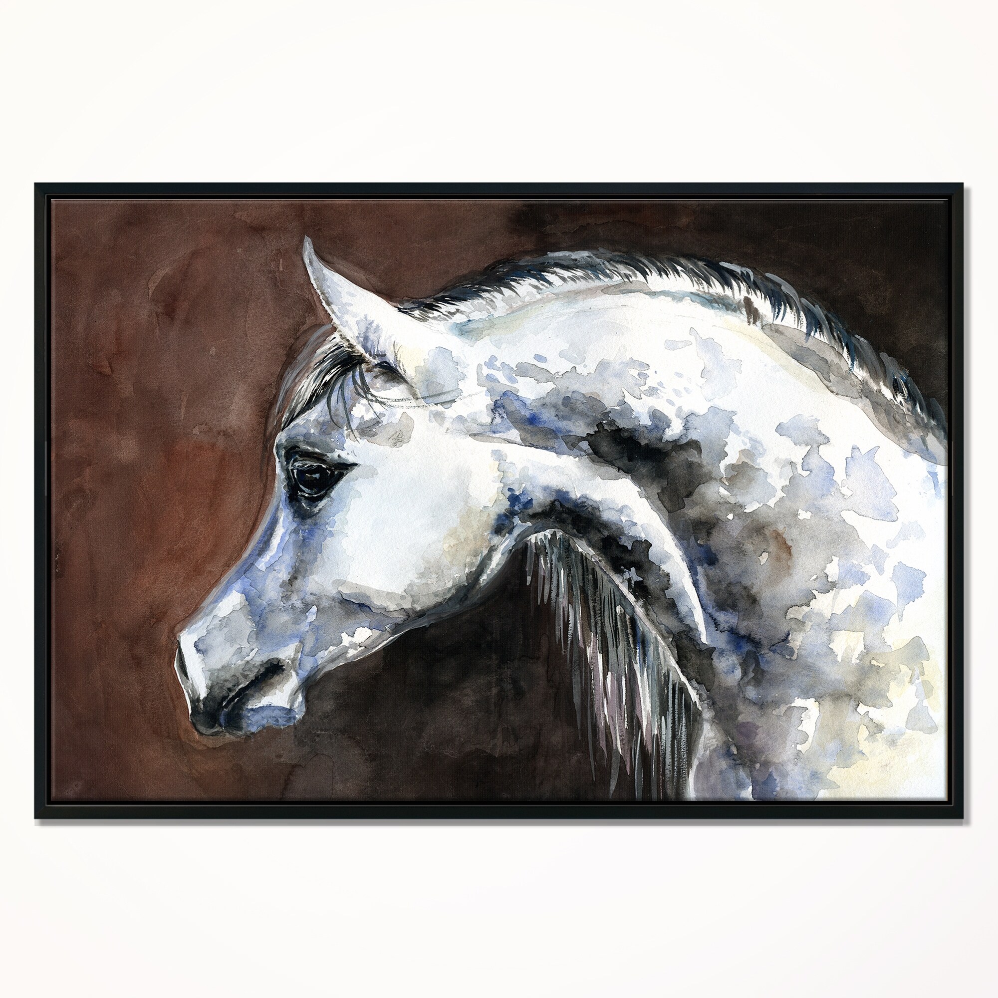 Shop Designart Gray Arabian Horse Watercolor Abstract Framed Canvas Art Print Overstock 18945628