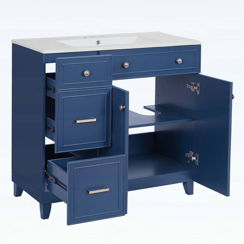 Stylish and Functional Bathroom Vanity with Ceramic Sink,Soft Close Doors,and Double-Layer Drawers for Modern Storage