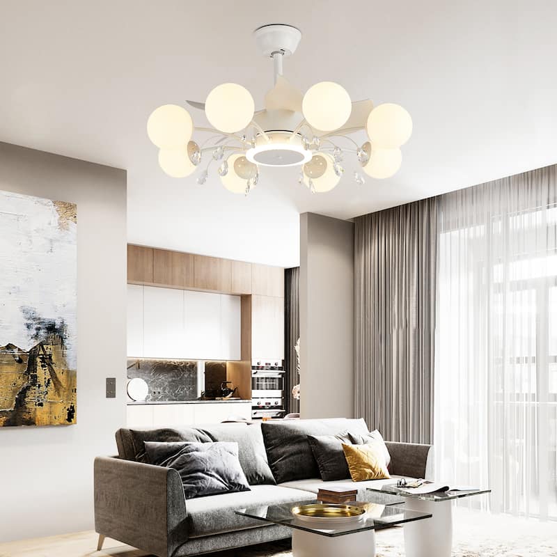 31in. Indoor Gold Modern Ceiling Fan with Light, Reversible Fandelier with Light Bulbs and Remote for Living Room