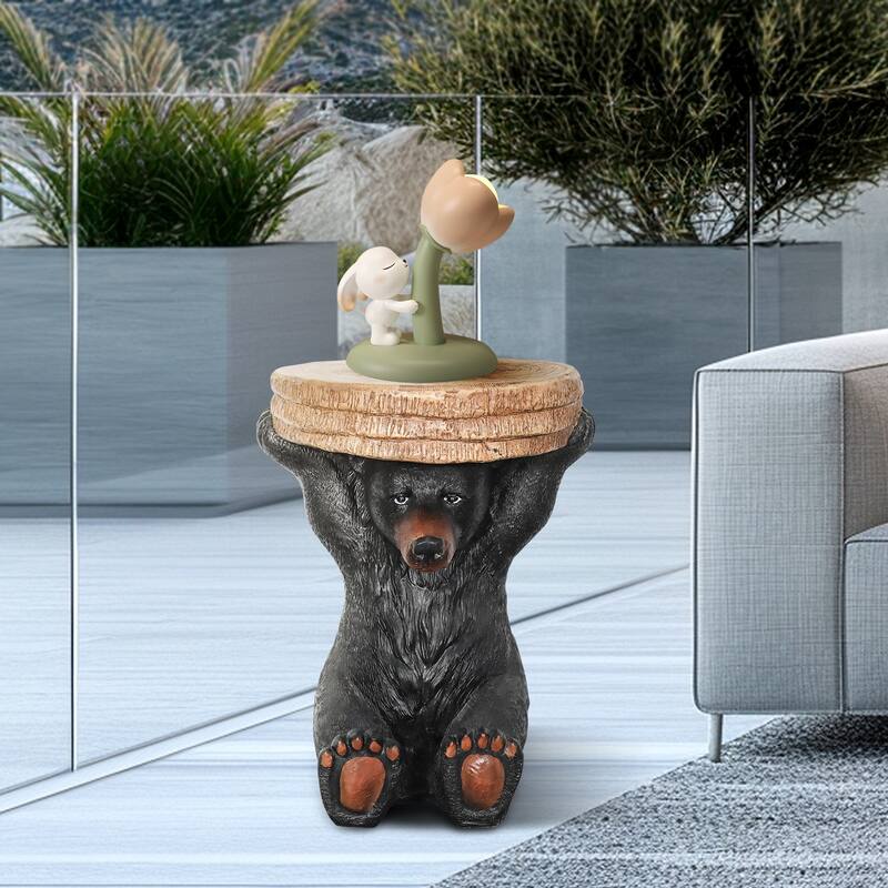 Forest Pedestal Table Rustic Cabin Decor 20.8In H Realistic Bear Table