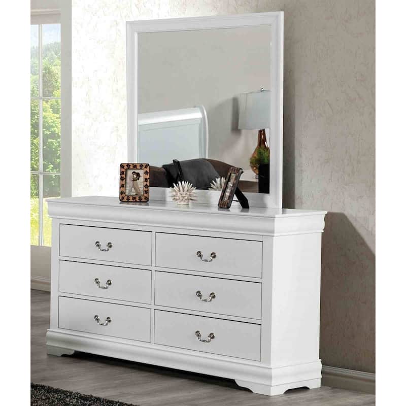 Transitional White Finish 4Pc Bedroom Furniture Set Sleigh Bed Dresser Mirror Nightstand