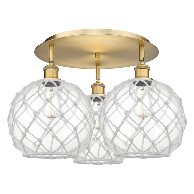 Innovations Lighting Endless Possibilities Ballston - Farmhouse Rope - 3 Light 22" Flush Mount - Clear Glass with White Rope/Brushed Brass