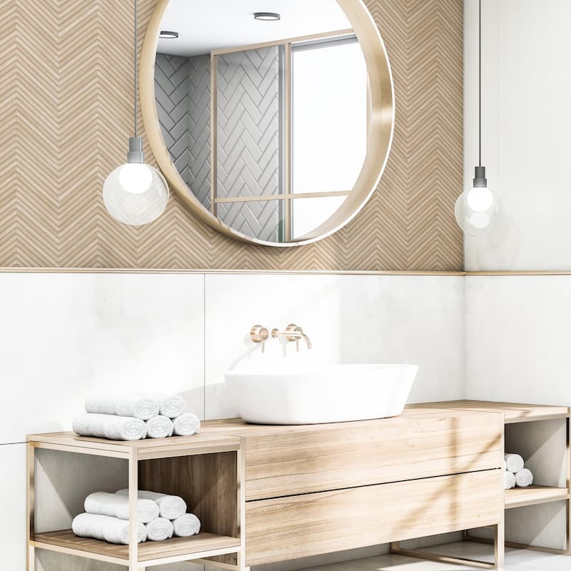 Galerie Wallcoverings Woods and Wicker Collection Herringbone Wood Effect Matte Finish Vinyl on Non-woven Wallpaper Roll