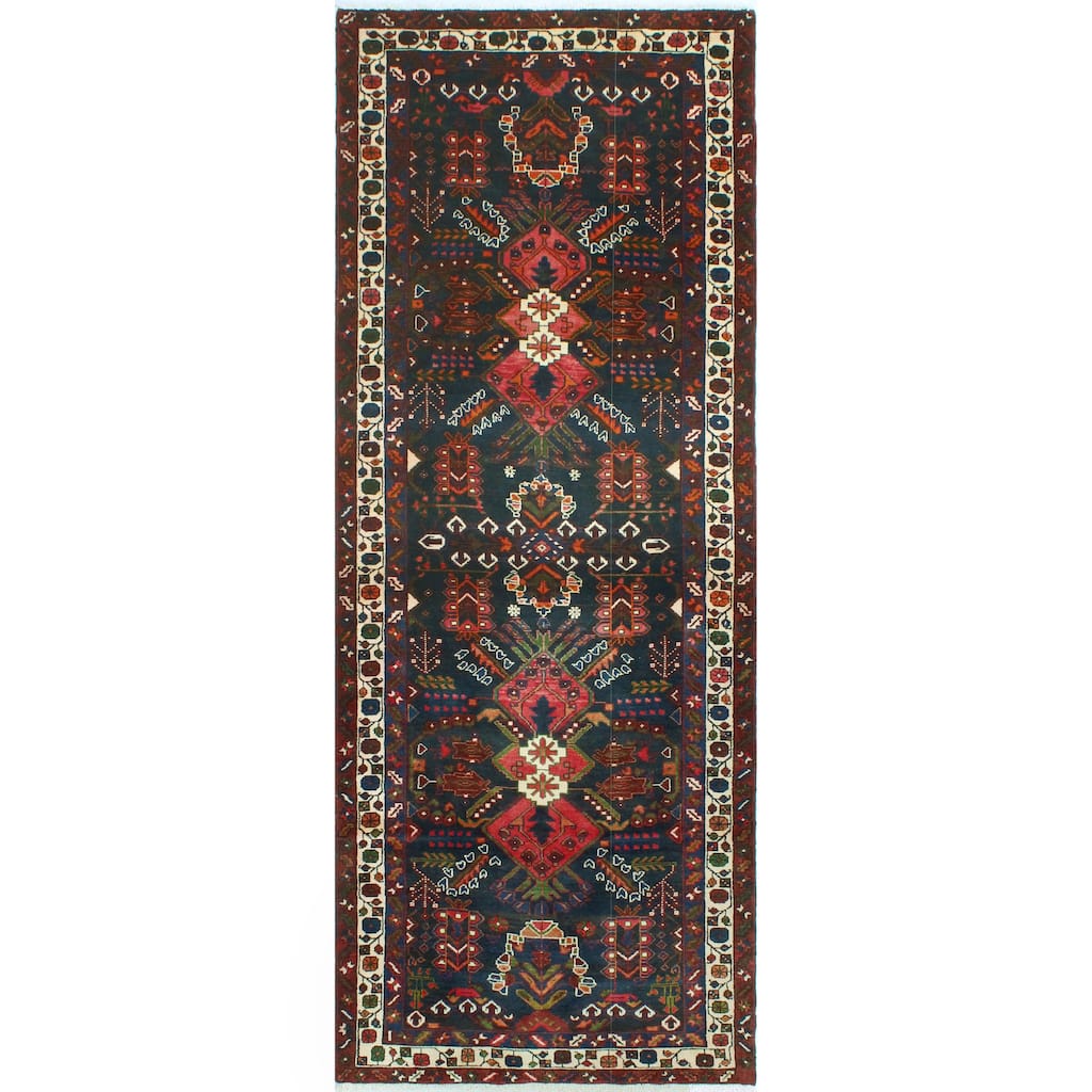 Fine Vintage Distressed Gregory Navy/Ivory Runner - 3'8" x 9'8"