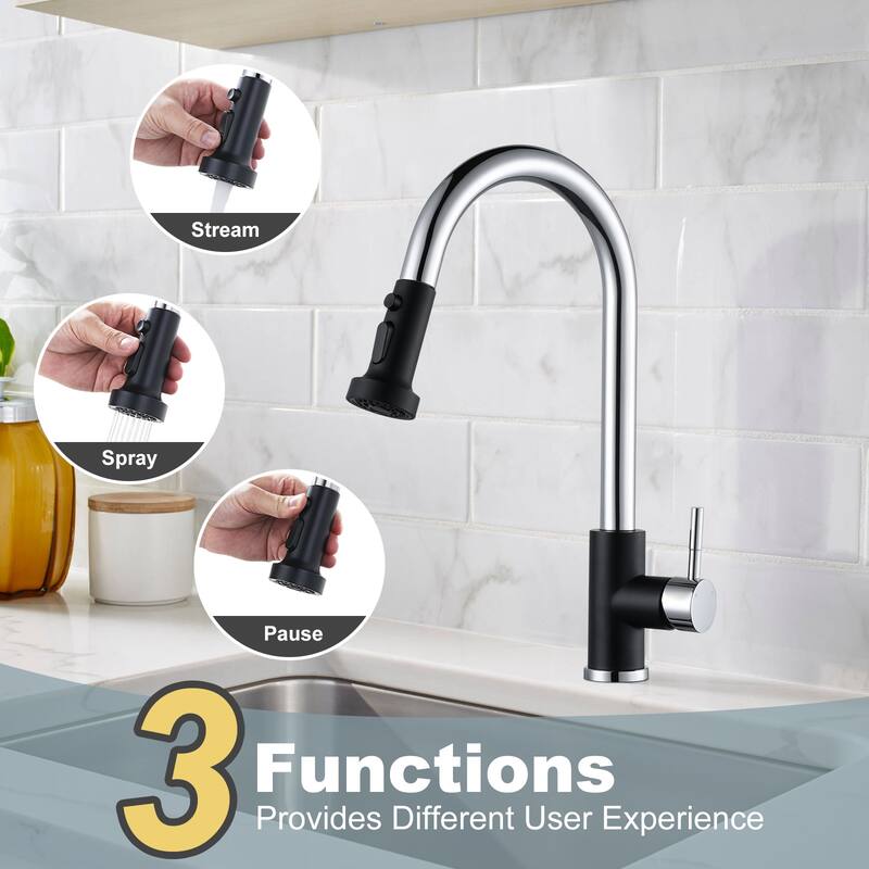 WOWOW Single Handle Pull Down Sprayer Kitchen Faucet