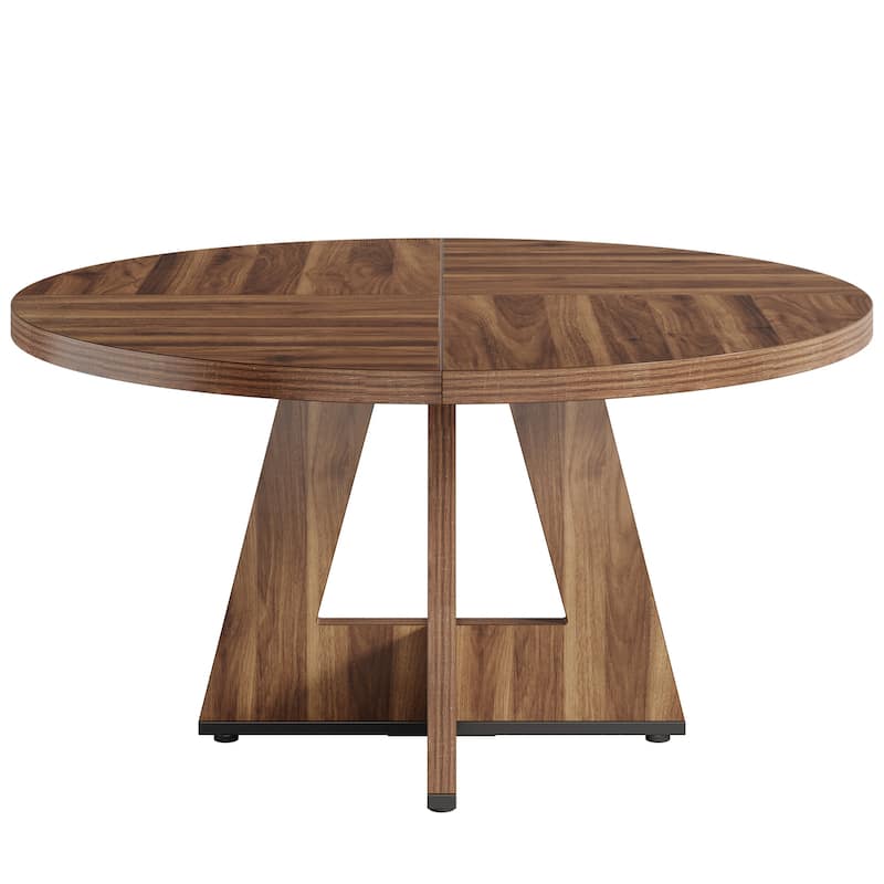47" Round Farmhouse Dining Table -Wood Kitchen Table for 4, Cross Base Wooden Dinner Table for Dining Room, Breakfast Nook