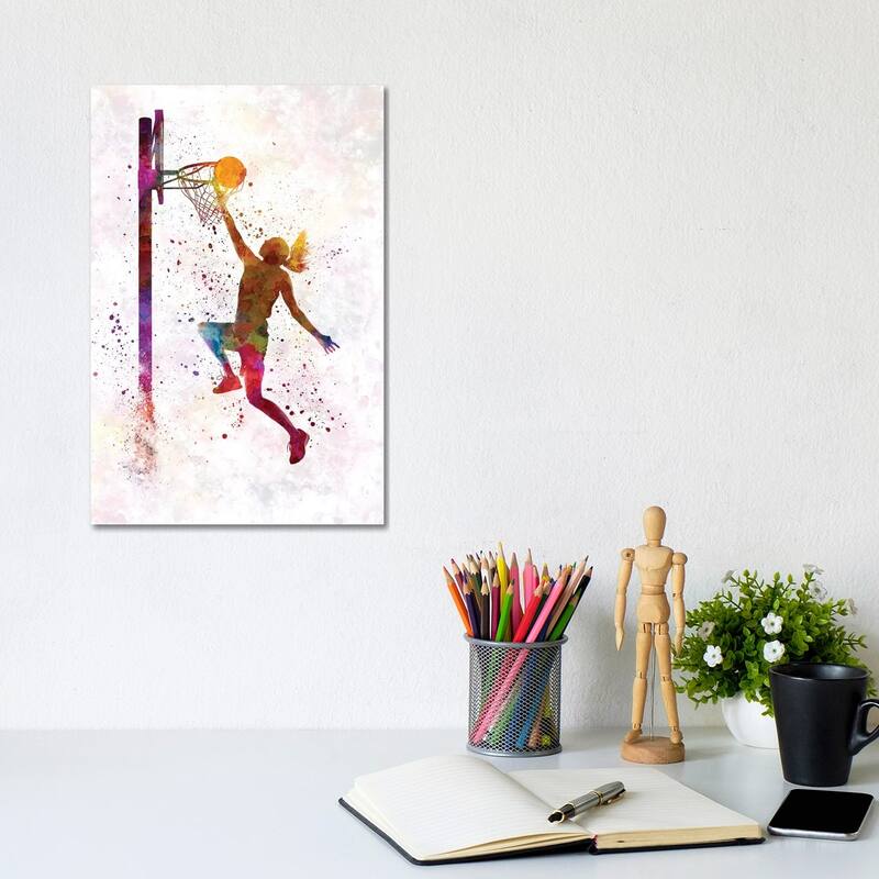 iCanvas "Young Woman Basketball Player In Watercolor IV" by Paul Rommer Canvas Print - 12x8x0.75
