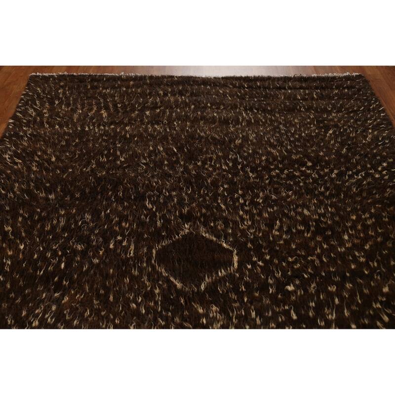 Hand Knotted Oriental 100% Wool Carpet Modern Tribal Brown Moroccan Area Rug - 9' 3'' X 6' 9''