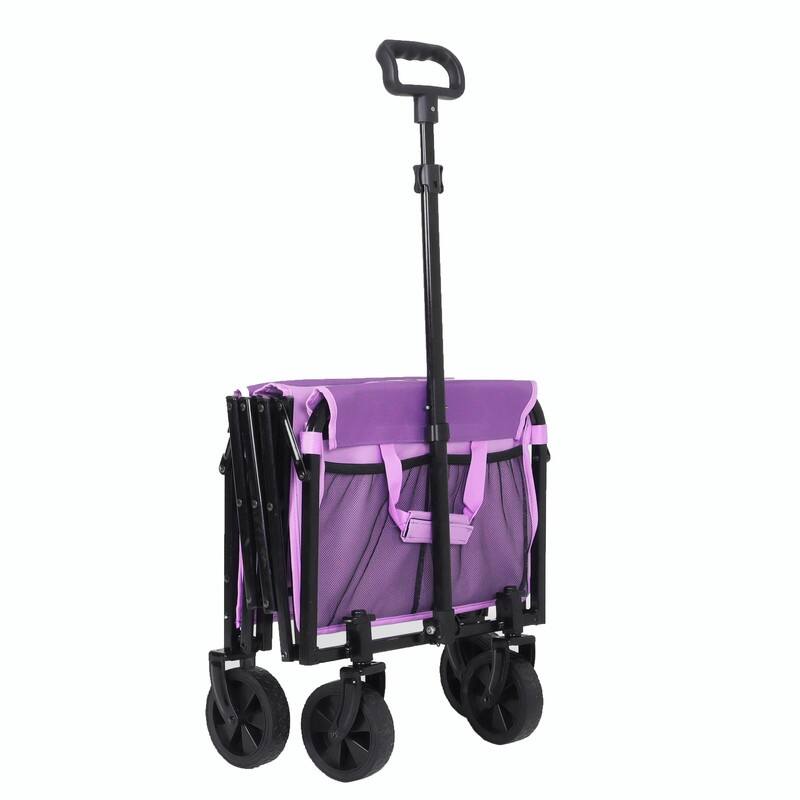 Collapsible Utility Wagon with Wheels, Lightweight Folding Cart with Cup Holders